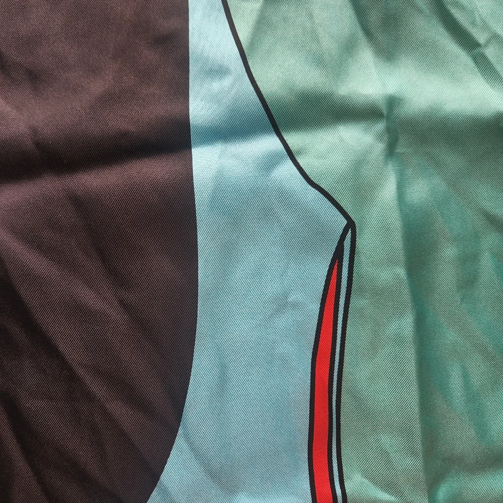 Stylish Blue and Black Scarf with Red Accents